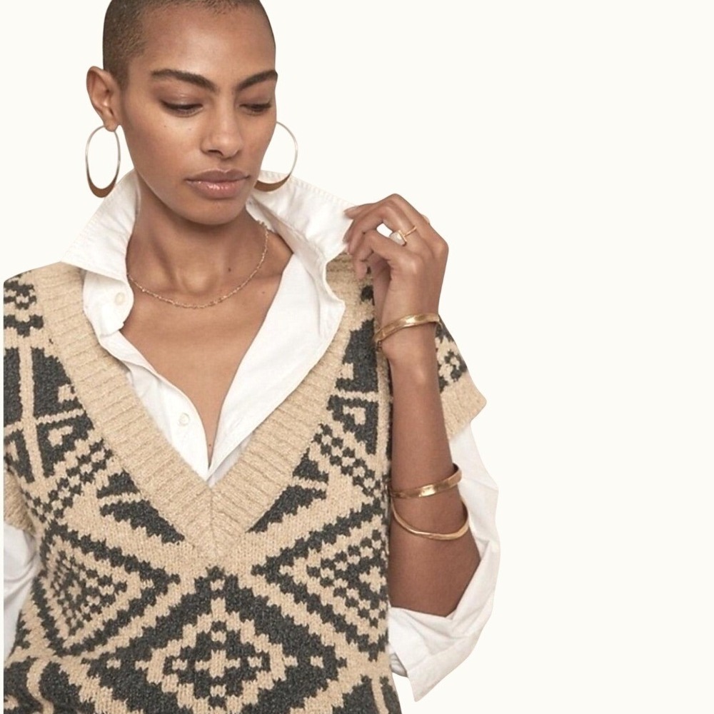 Chunky Oversized Sweater Vest NWT Banana Republic Heritage Womens M/L Geo Woven
